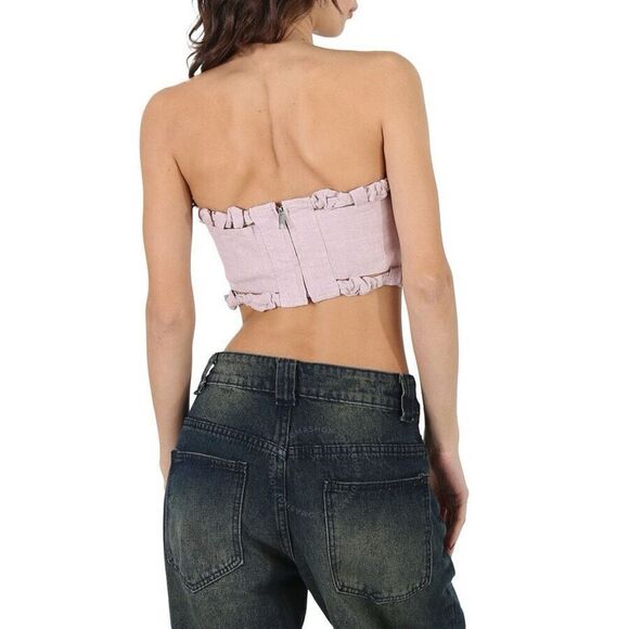 Ganni Women's Light Lilac Hemp Lined Tube Strapless Cropped Top Size 40 NWOT - Picture 4 of 14